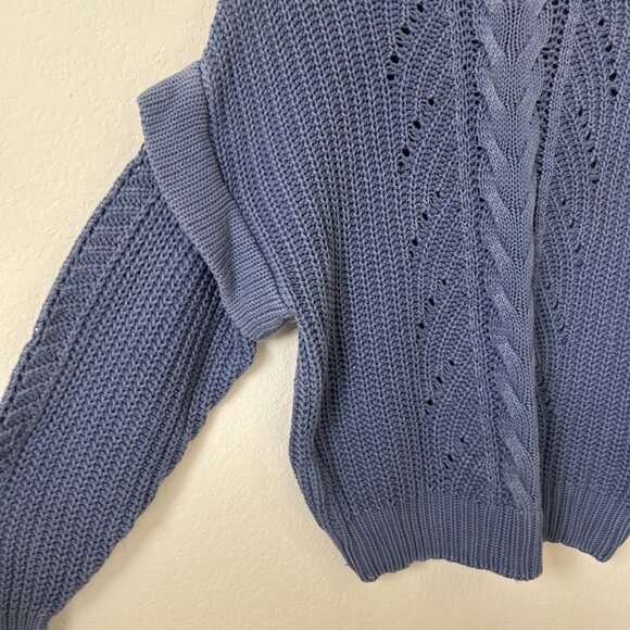 Wish The Label Sweater Womens XS Blue Ruffle Trim Knit Plaza Pullover Top - Picture 6 of 9